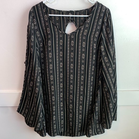 My Story Black & Cream Cold Shoulder Long Sleeve Blouse - Picture 1 of 9